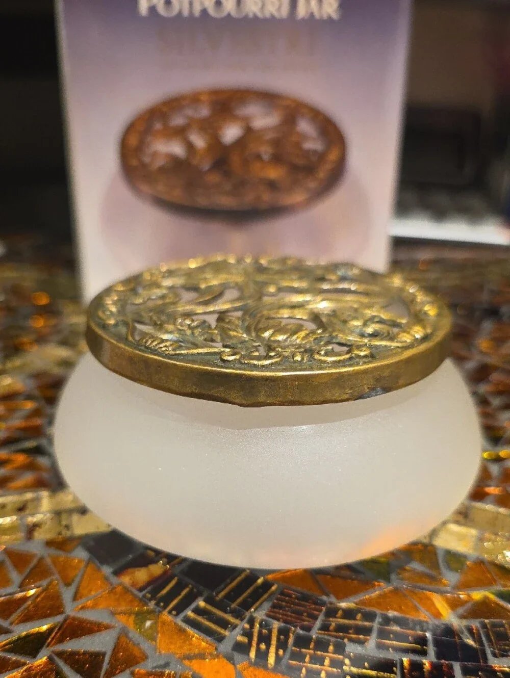 Silvestri Frosted White Glass Jar with Ornate Gold Lid